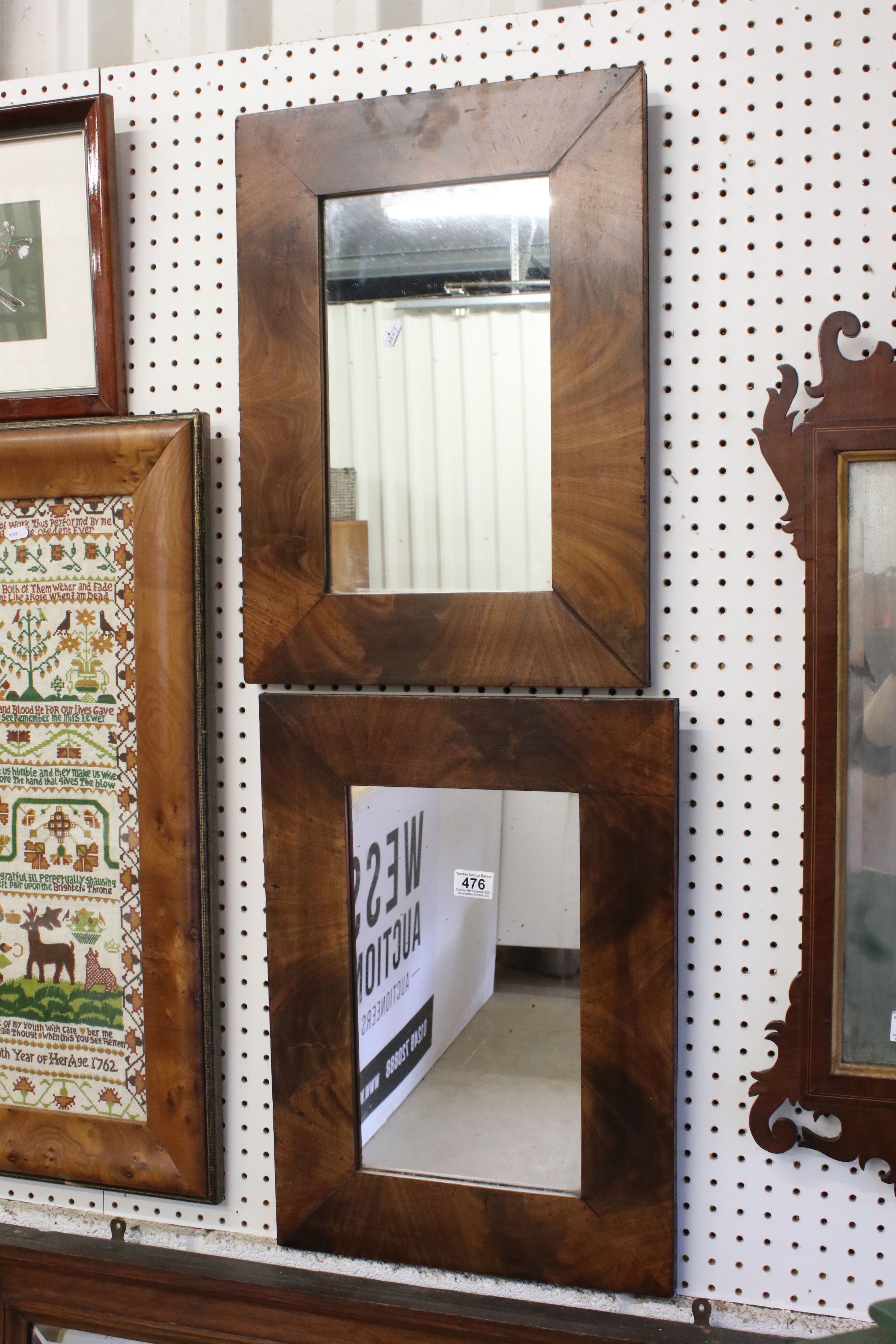 Pair of mahogany framed mirrors, each 50cm x 46cm