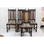 Set of Four Early 20th century Dining Chairs with cane panels to back and barley-twist supports,