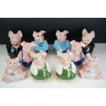 Two sets of five Wade NatWest ceramic piggy banks, all with stoppers