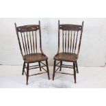 Pair of Early 20th century Elm Seated Stick Back and Bentwood Dining Chairs