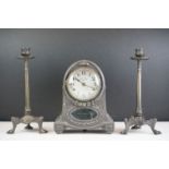 Antique French Bulle Clockette electromagnetic pewter cased mantle clock, made by Bulle, France,
