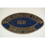 Railway interest - Cast Iron ' Horsehay Co Ld ' Shropshire 1931 makers plate sign, approx 544cm