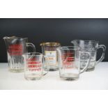 Five glass advertising water jugs to include 3 x early-to-mid 20th century Senior Service jugs,