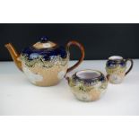 Doulton Lambeth Slaters Patent stoneware teapot & cover, sugar bowl and cream/milk jug, all with