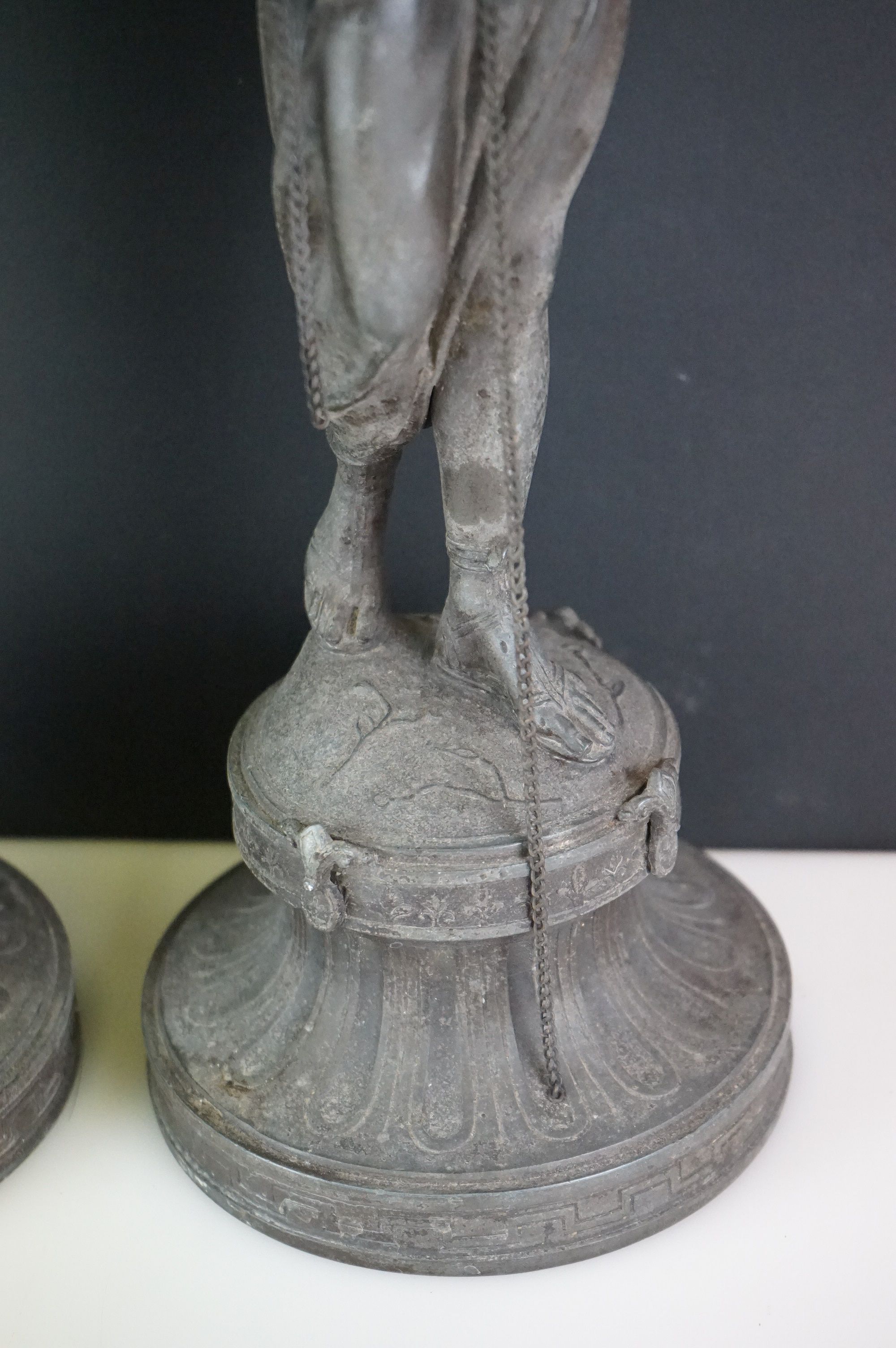 Pair of spelter candlesticks, the stems cast as classical maidens on pedestals, approx 60cm high ( - Image 11 of 15
