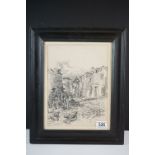 20th century pen and ink, a depiction of a Spanish town scene during the Civil War in the 1930s,