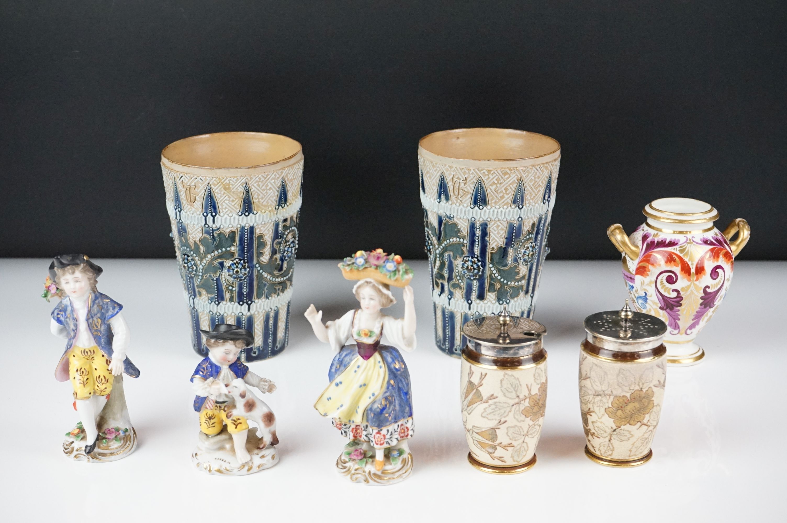 Group of mixed ceramics to include a pair of late 19th Century Doulton Lambeth tapering vases with