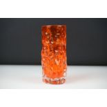 Whitefriars Tangerine Textured Bark cylindrical vase, approx 15cm high