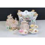 Von Schierholz porcelain figural compote centre-piece raised on four feet, modelled as putti, with