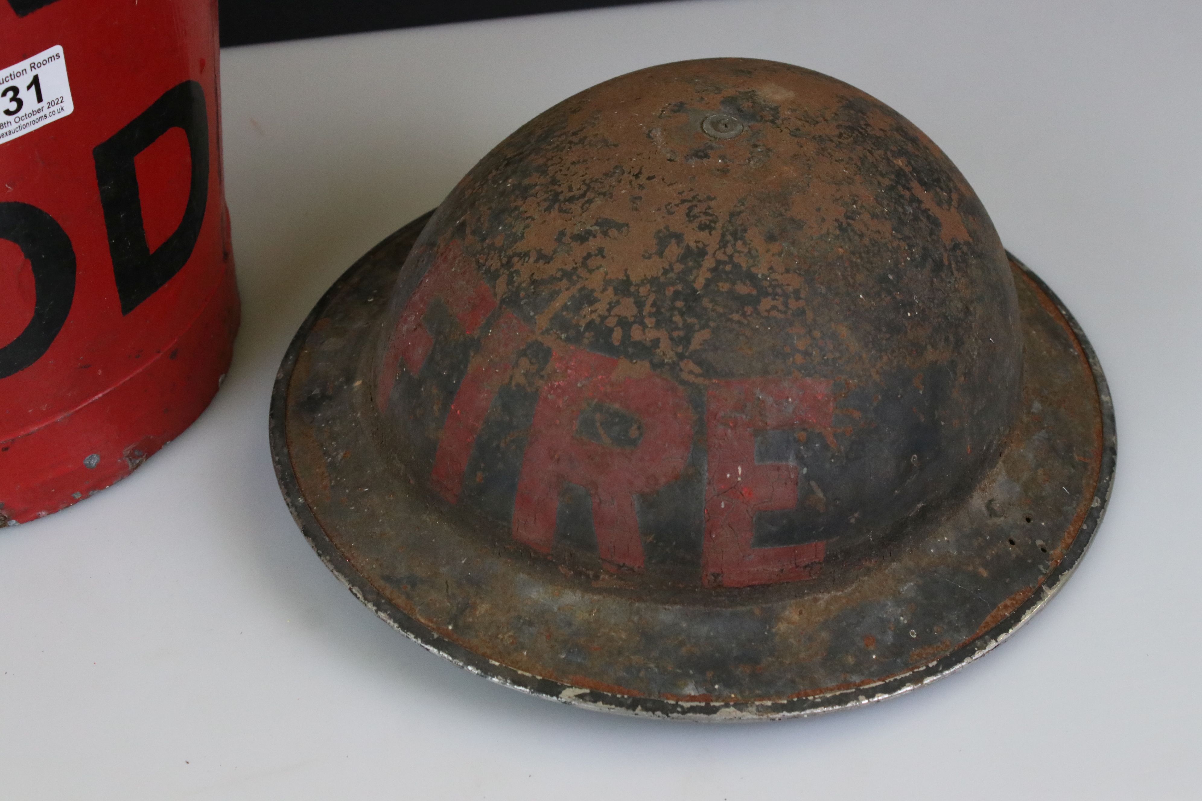 World War II Brodie Fire Helmet together with a Bucket marked Fire MOD - Image 2 of 3