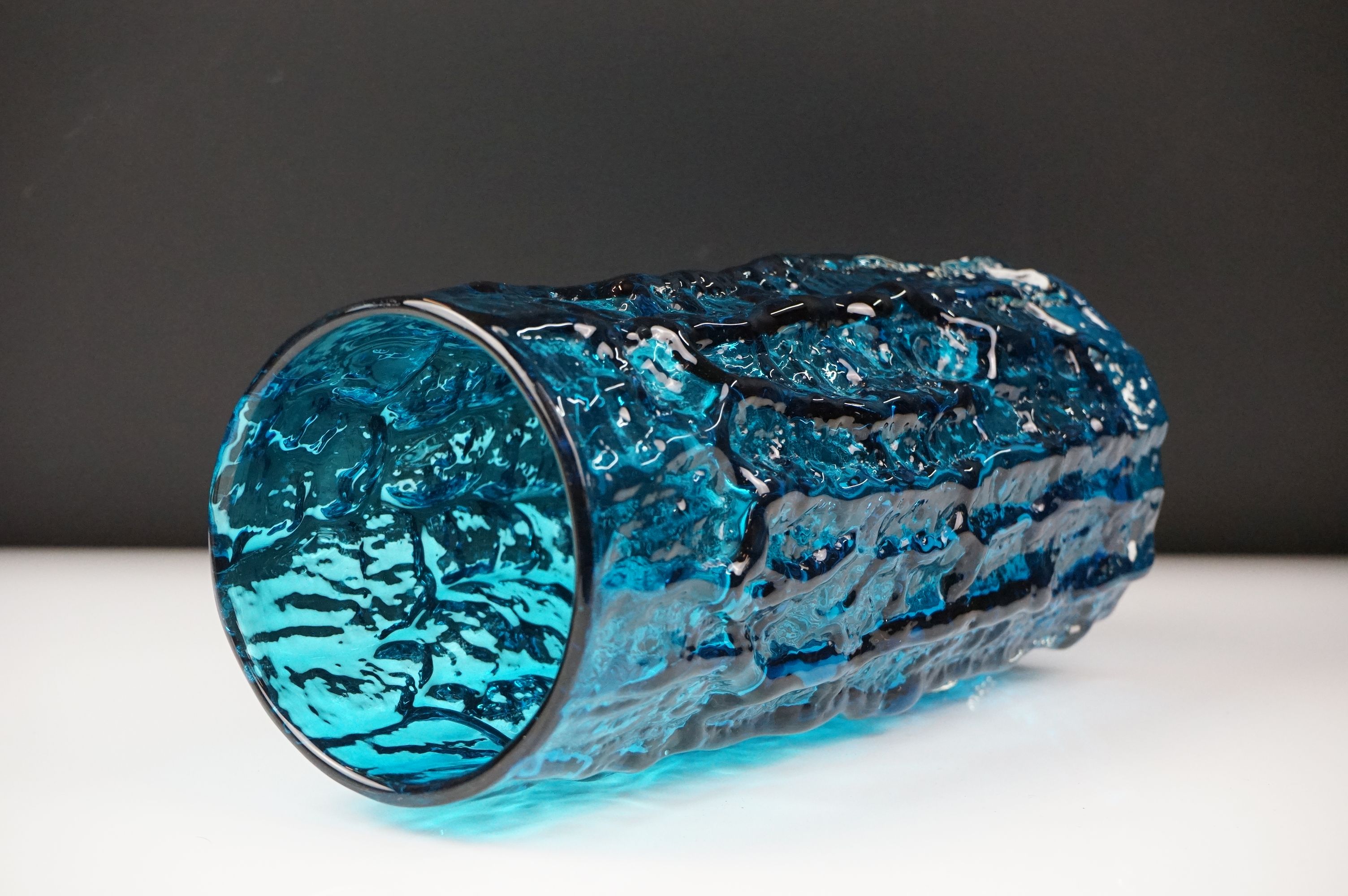 Whitefriars Kingfisher Blue Textured Bark Vase, pattern no. 9691, approx 23cm high - Image 3 of 8