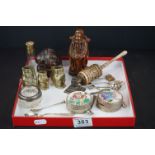 A group of mixed collectables to include a Stanhope, a sterling silver and cut glass salt, prayer