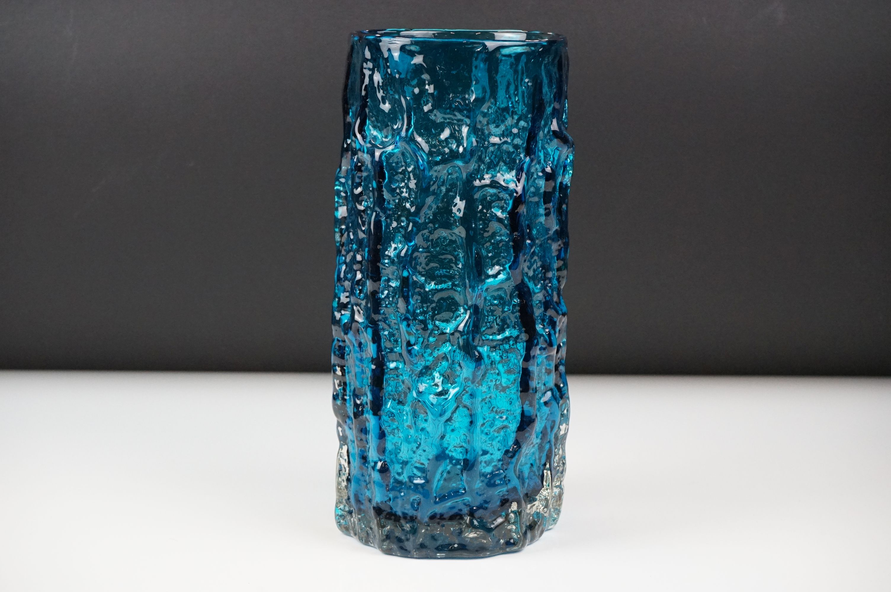 Whitefriars Kingfisher Blue Textured Bark Vase, pattern no. 9691, approx 23cm high - Image 2 of 8
