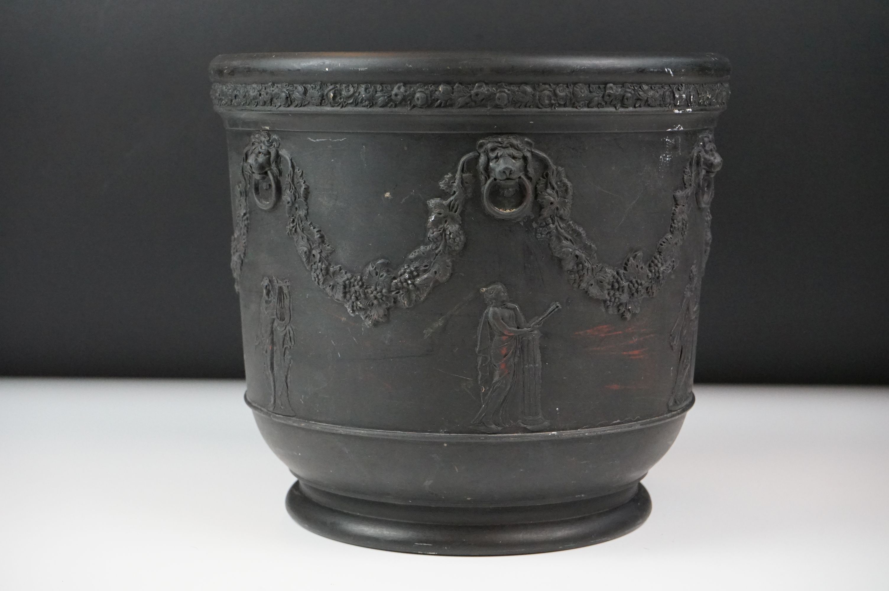 Wedgwood black basalt jardinière, sprigged with muses and festooned with vines, impressed Wedgwood - Image 4 of 9