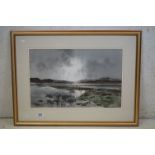 Thomas Liverton (1907-1973) Watercolour titled to verso ' Flooded Marshland ', signed lower right,