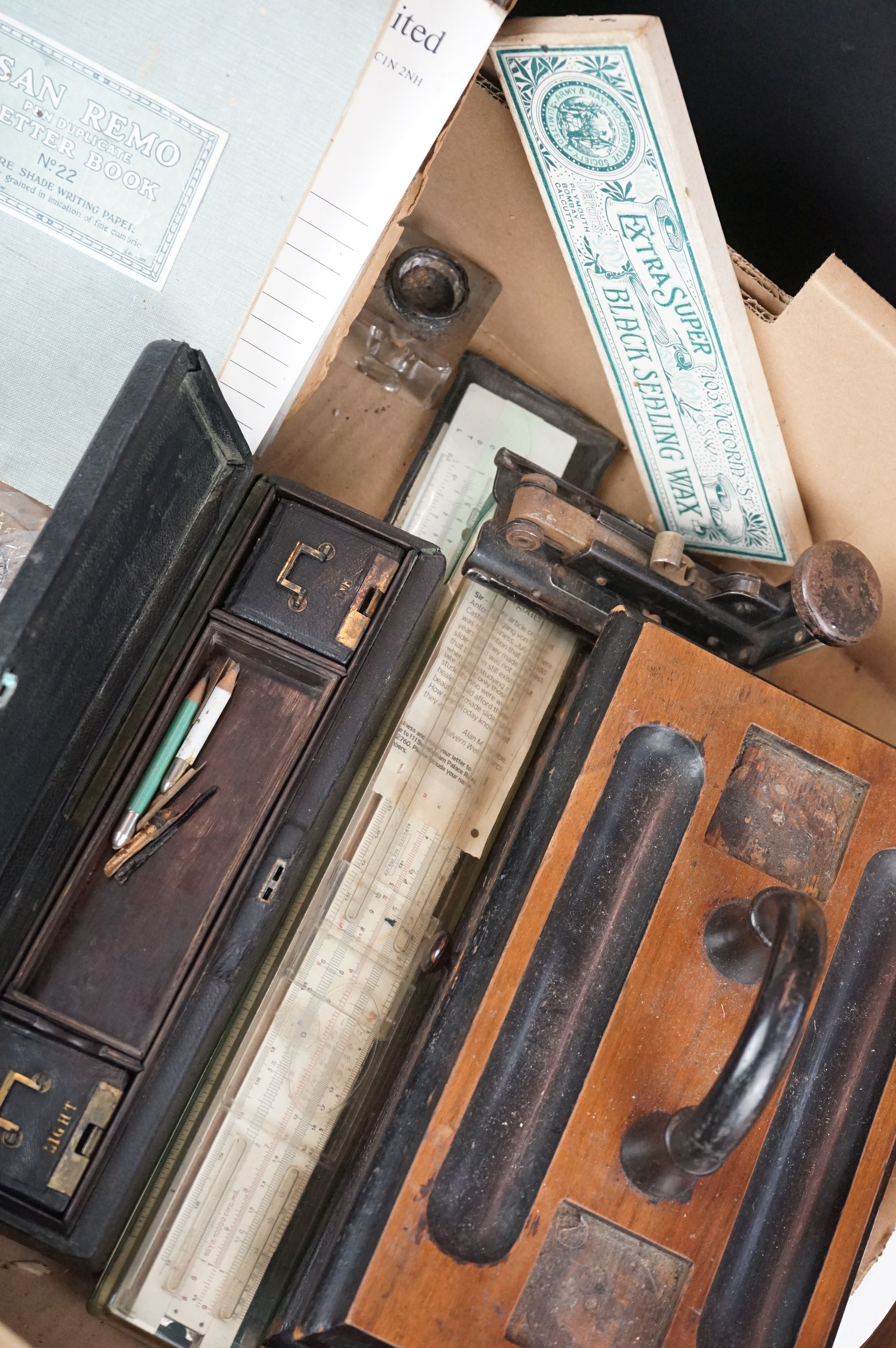 Box of 19th century stationery items, to include a travelling writing box - Image 4 of 6