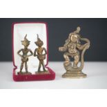 Pair of unusual metal mythical / devil figures, together with a cast metal Indian deity (3)