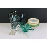 Group of 20th Century glassware to include a Riihimaen Lasi of Finland tapering smoky glass vase (