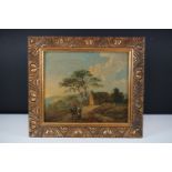 19th century Oil Painting on Canvas, Landscape with Man, Woman & Horse to foreground, indistinctly