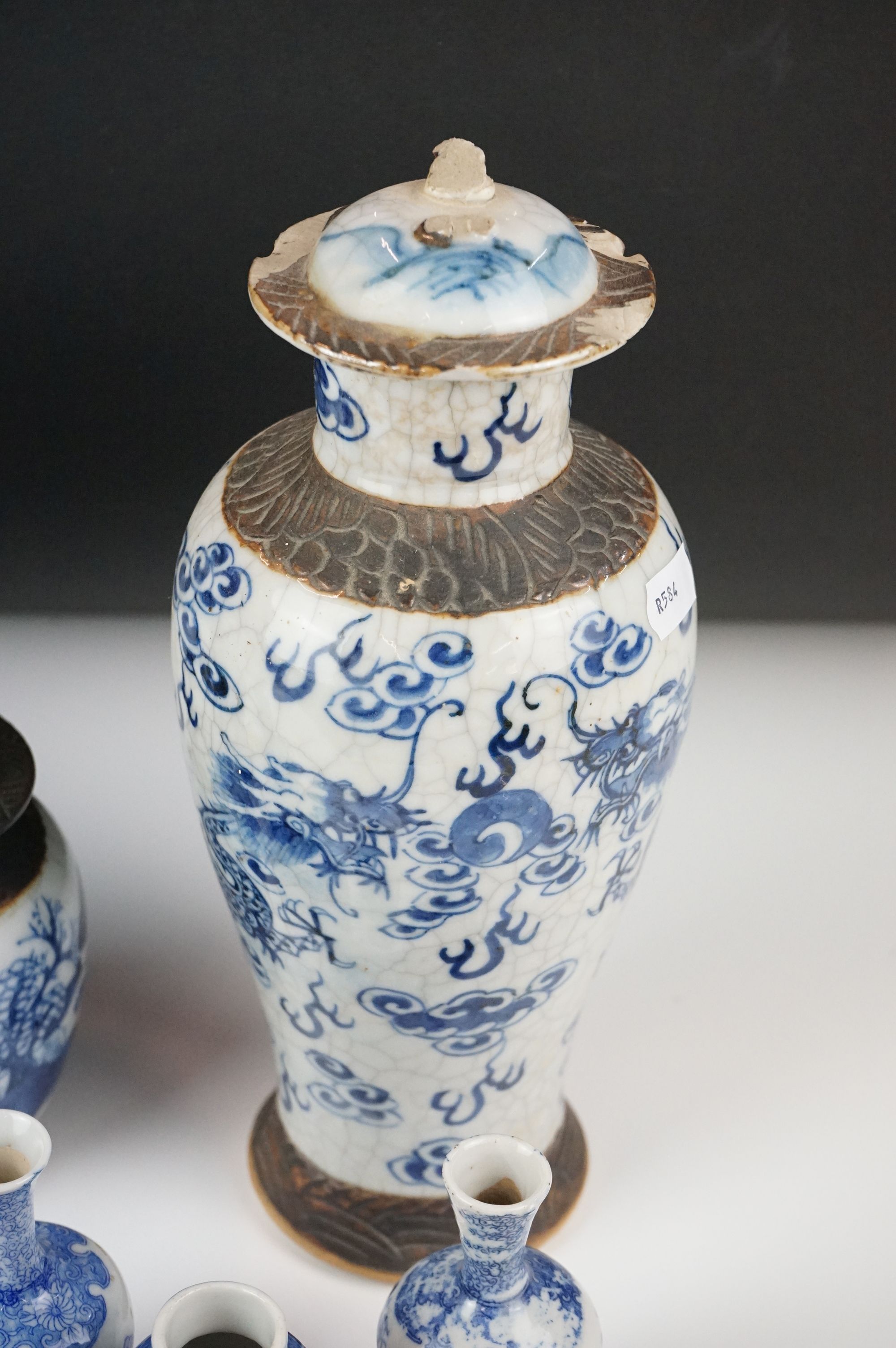 Collection of Chinese Ceramics including Gu Shaped Blue and White Vases with four Kangxi marks to - Image 8 of 9