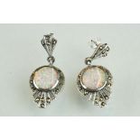 Pair of silver, marcasite & opal Art Deco style earrings