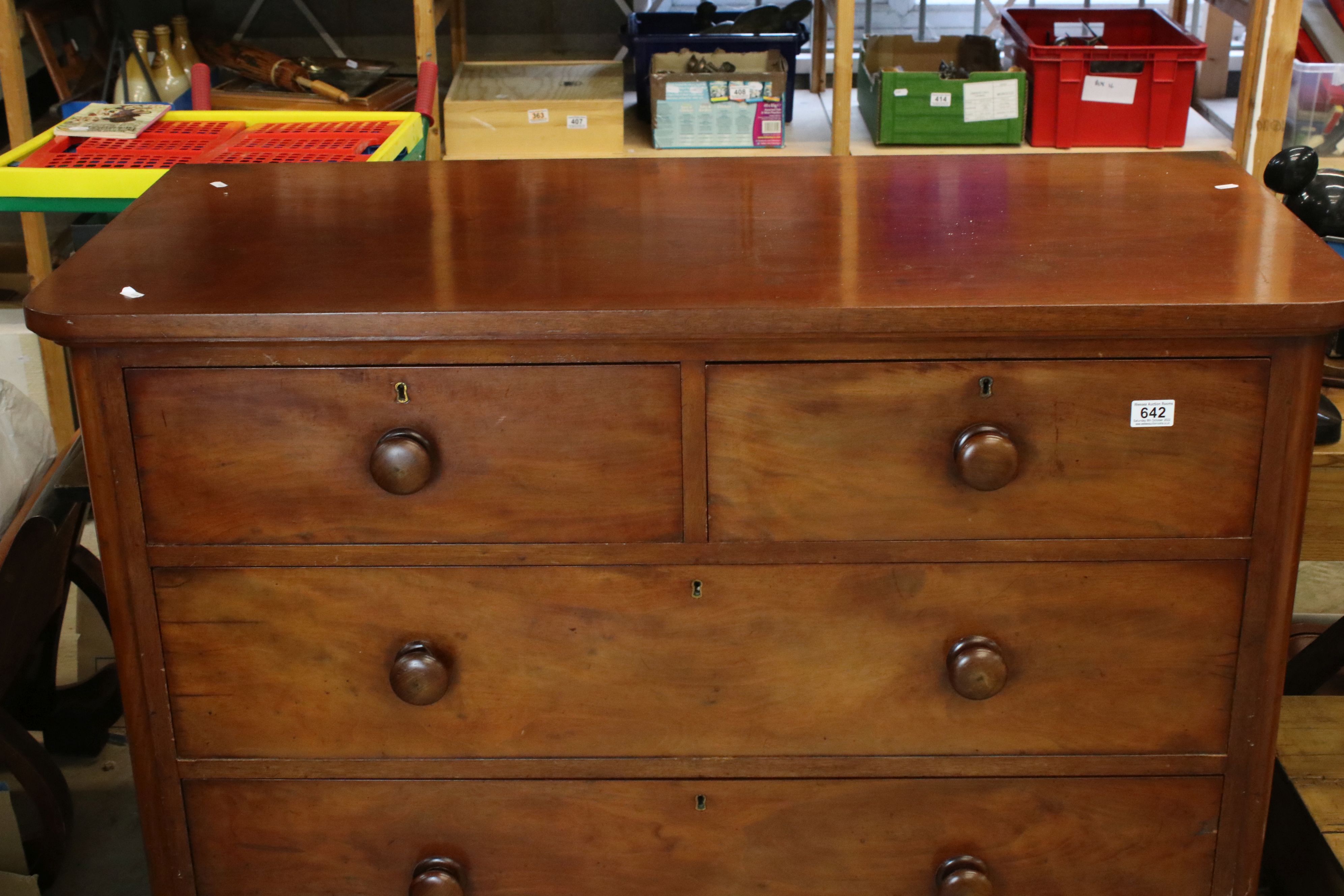 Victorian Mahogany Chest of Two Short over Three Long Drawers, raised on a plinth base, 120cm long x - Bild 2 aus 9