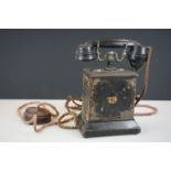 Early 20th Century Danish Ericsson tin plate desk telephone with Bakelite receiver and side crank