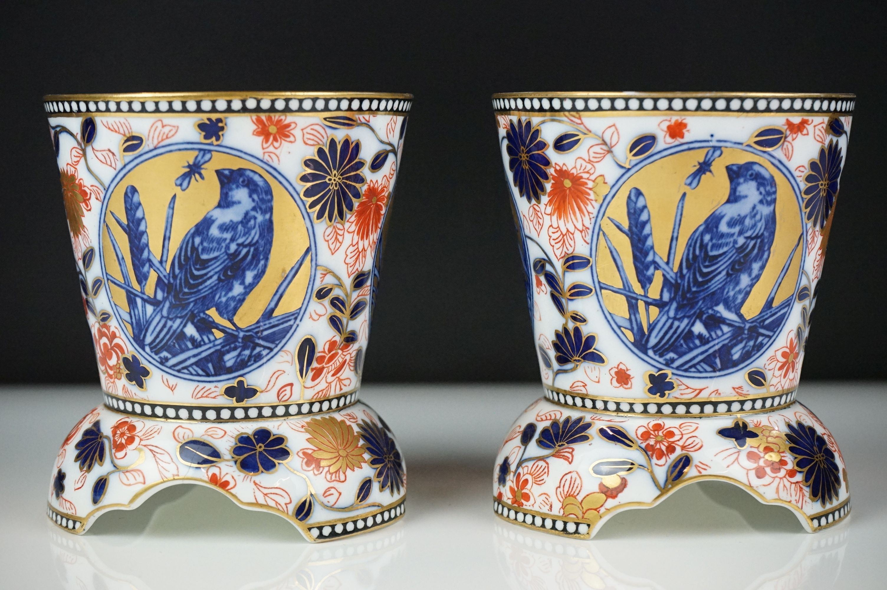 Pair of Coalport Imari vases of tapering form, each raised on three supports, decorated with - Image 6 of 10
