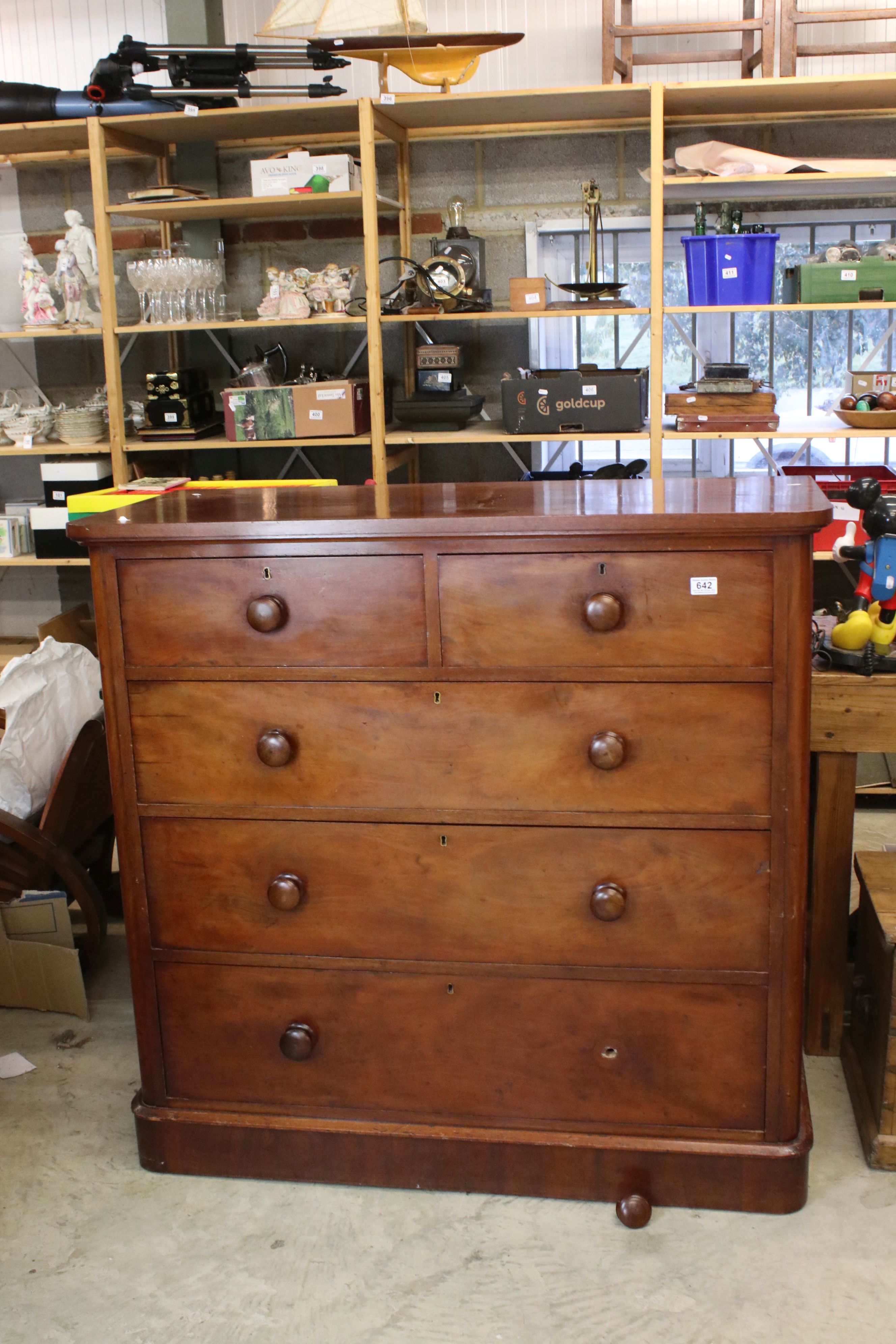 Victorian Mahogany Chest of Two Short over Three Long Drawers, raised on a plinth base, 120cm long x