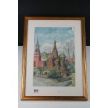 Watercolour of St Basil's Cathedral, Moscow, indistinctly signed lower right, 24cm x 37cm, framed