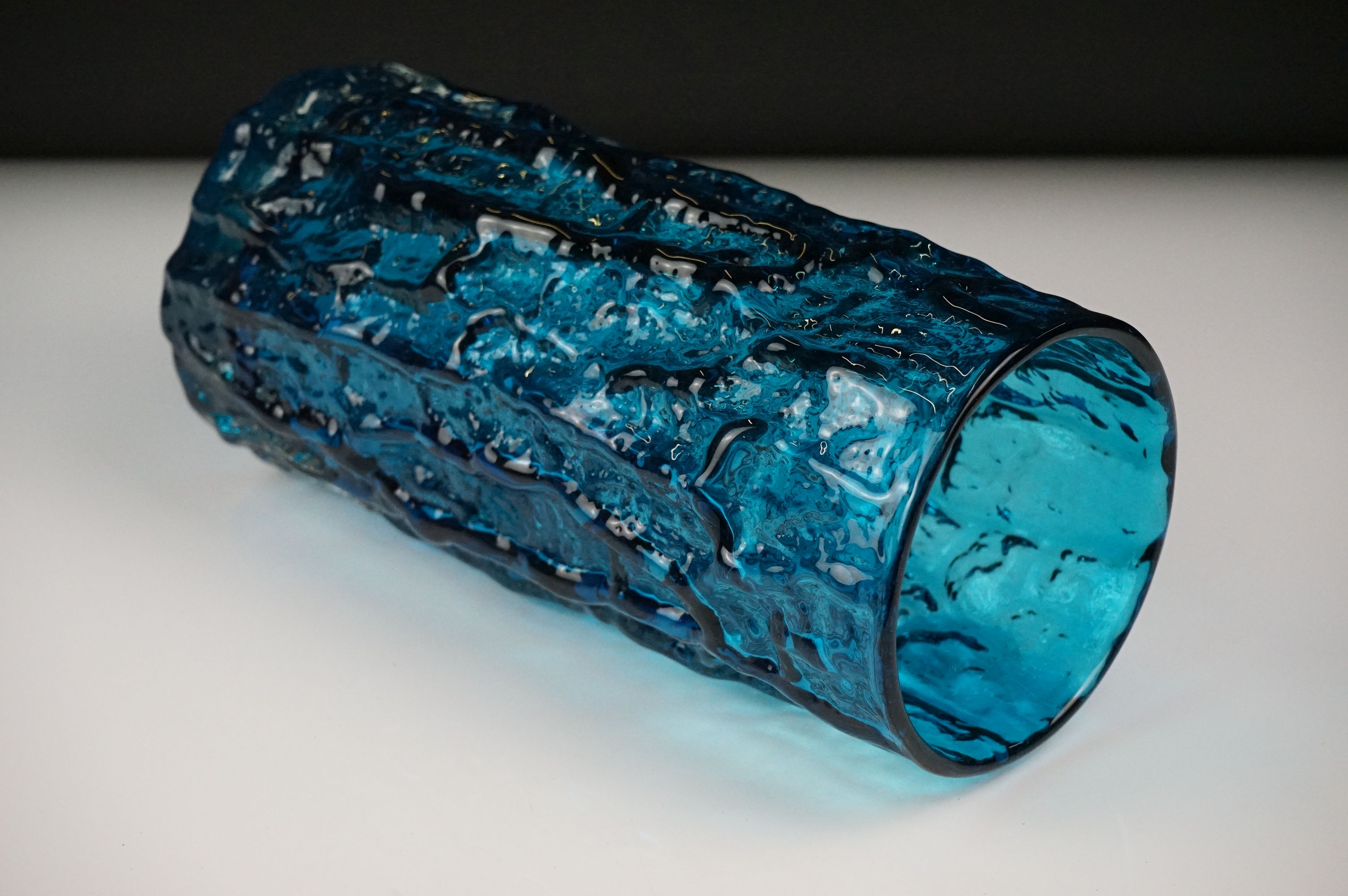 Whitefriars Kingfisher Blue Textured Bark Vase, pattern no. 9691, approx 23cm high - Image 8 of 8