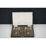 A cased set of six fully hallmarked sterling silver teaspoons with sugar nips.