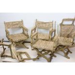 Set of Six Italian Baroque style Folding Chairs with brocade fabric seat, back and padded arms,