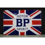 " BP " Motor Spirit Union Jack enamel sign, made by Bruton Palmers Green N., approx 60cm