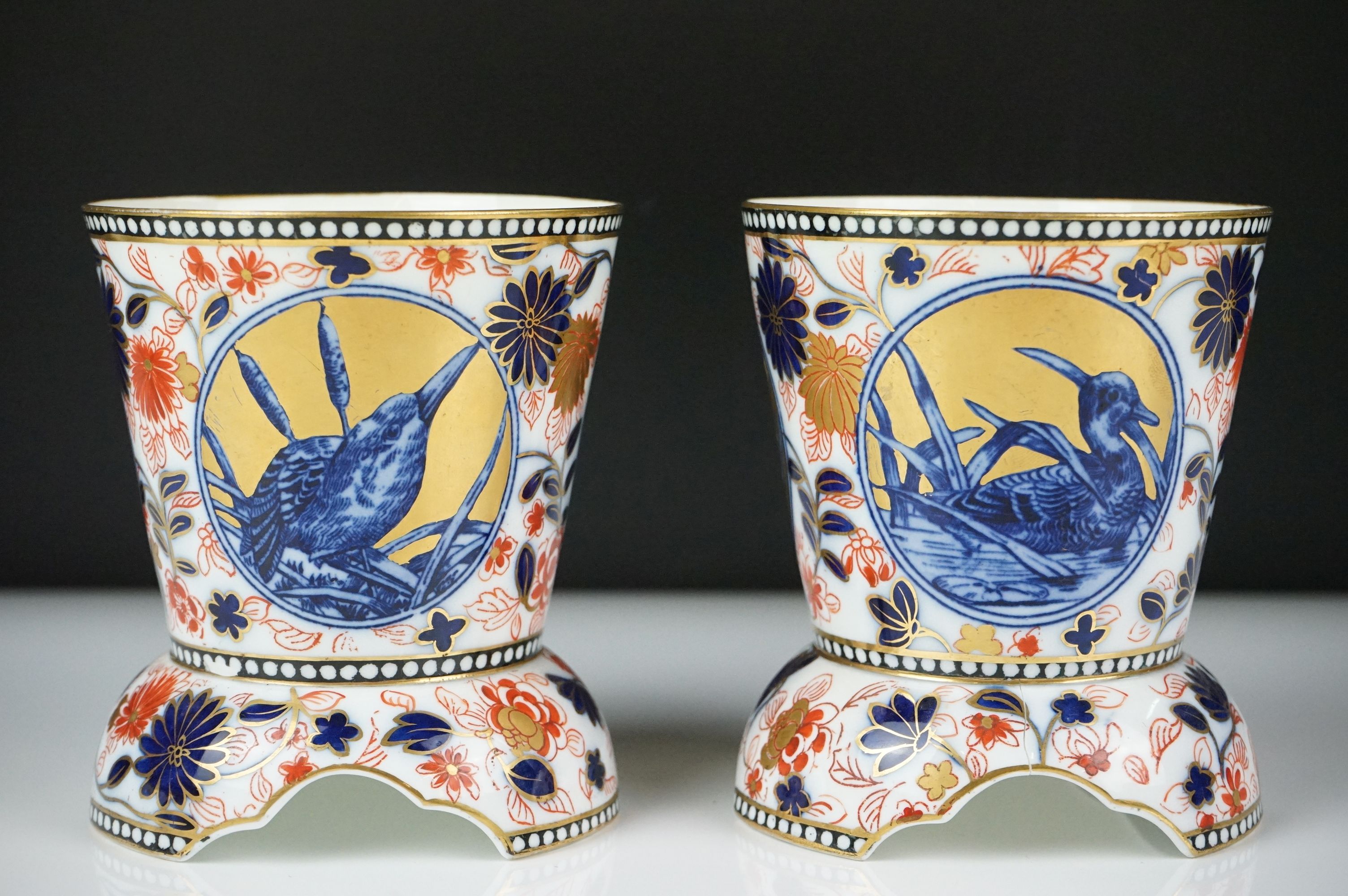 Pair of Coalport Imari vases of tapering form, each raised on three supports, decorated with - Image 7 of 10