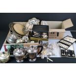 Mixed Lot of Silver Plate including Walker & Hall Sauce Jugs plus Cased and Loose Cutlery