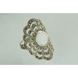 Large silver ring with marcasite and opal set central panel