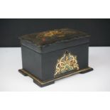 Late 19th / Early 20th Century black lacquered twin compartment tea caddy of rectangular form,