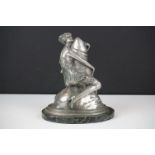 B. Zach ' Erotica ' metal sculpture of an Art Deco lady embracing a phallus, mounted on a polished