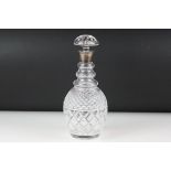 Garrard & Co Silver collared cut glass decanter and stopper, with hob-nail cut decoration, star-