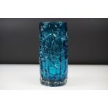 Whitefriars Kingfisher Blue Textured Bark Vase, pattern no. 9691, approx 23cm high