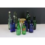 Collection of 19th century and later blue & green glass bottles, to include Ammonia, Joseph