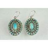 Pair of silver and turquoise drop earrings