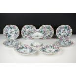 19th century Child's Ceramic Dessert Service decorated with pink flowers comprising a comport,