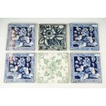 Group of six Victorian floral design ceramic tiles, comprising a set of four & two others, one