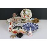 Collection of mixed ceramics to include a Staffordshire dog figure, French Faience twin-handled