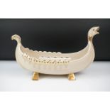 Clarice Cliff Flower Bowl modelled as a Viking Boat with flower frog to interior, 39.5cm long