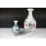 20th century Chinese Porcelain Baluster Vase decorated in enamels with flowering peach branches, six