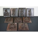 Collection of nine antique plaques depicting carved Eastern deities