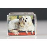 Silver pillbox with enamel image of a dog